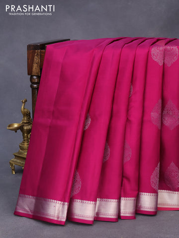 Pure kanchipuram silk saree magenta pink with silver zari woven buttas and silver zari woven buttas