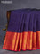 Pure kanchipuram silk saree dark blue and pink with allover zari weaves and long zari woven korvai border