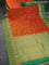 Pure kanchipuram silk saree orange and green with zari woven buttas and zari woven border