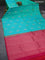 Pure kanchipuram silk saree dual shade of teal bluish green and dark pink with silver zari woven buttas in borderless style