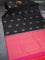 Pure kanchipuram silk saree black and dual shade of pinkish orange with zari woven buttas in borderless style