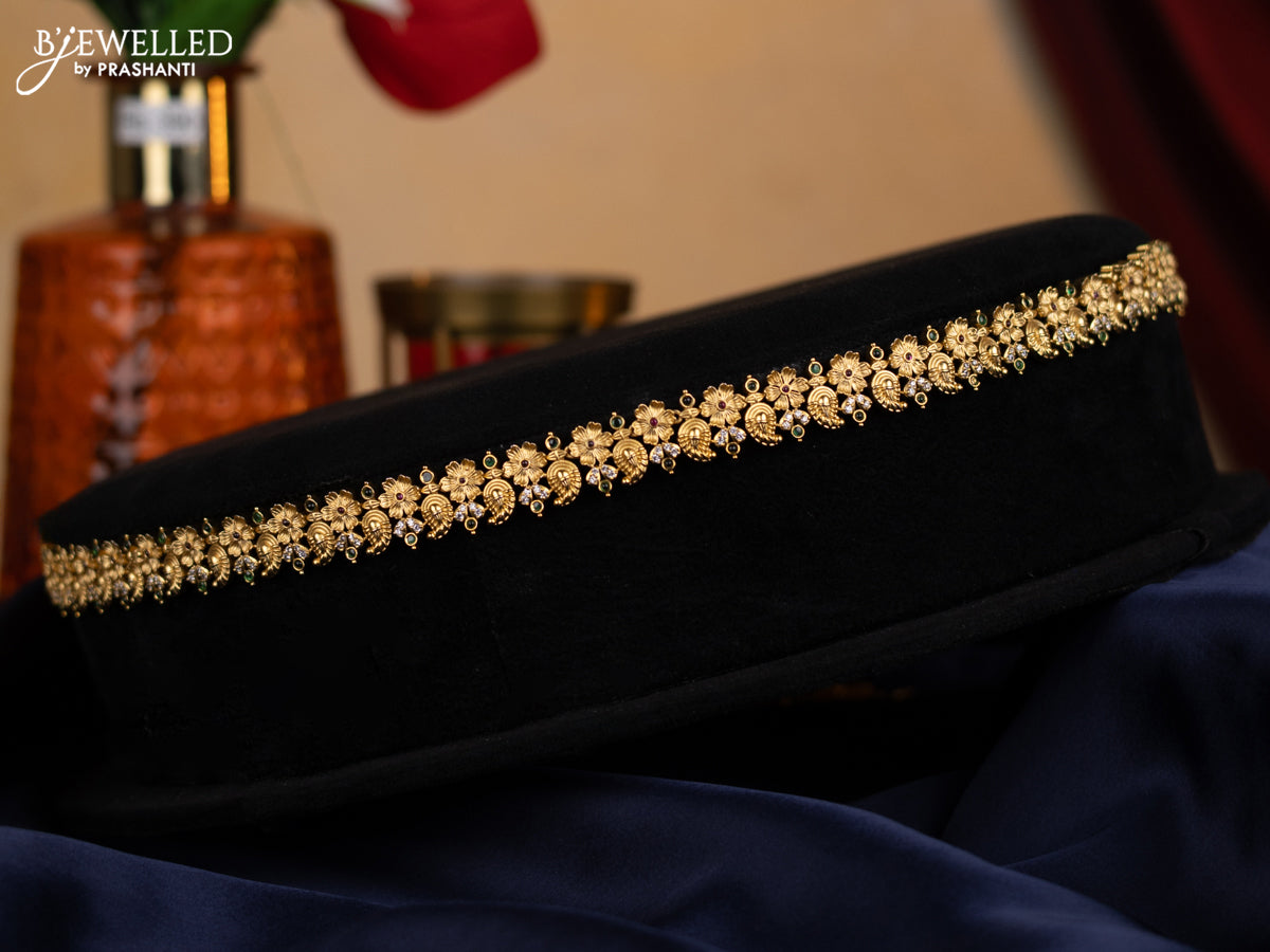 Antique hip chain floral design with kemp and cz stone