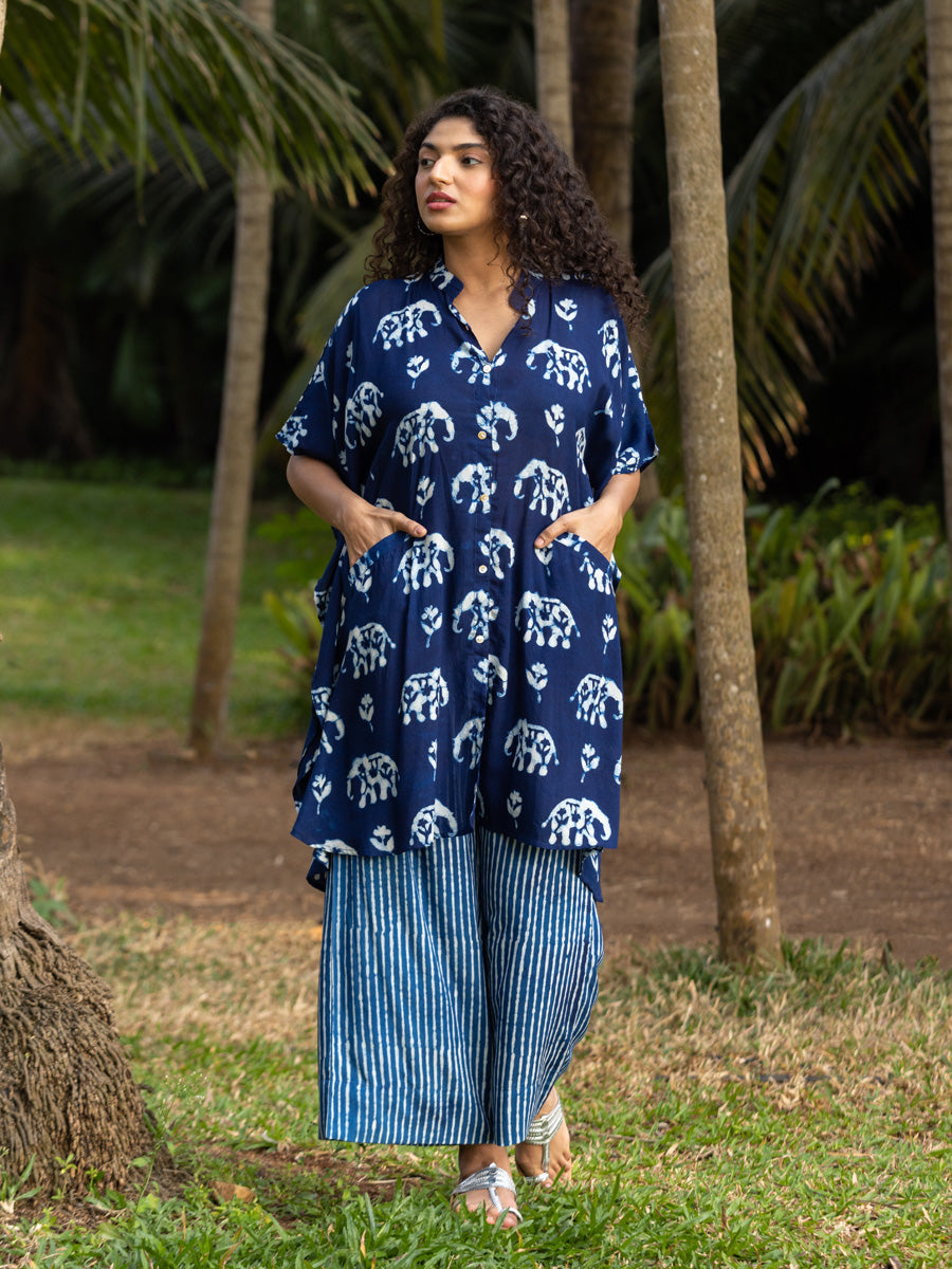 Set of 2 - Dhun Indigo Shirt Dress and Palazzo