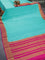 Pure mysore silk saree teal blue and pink with plain body and zari woven border