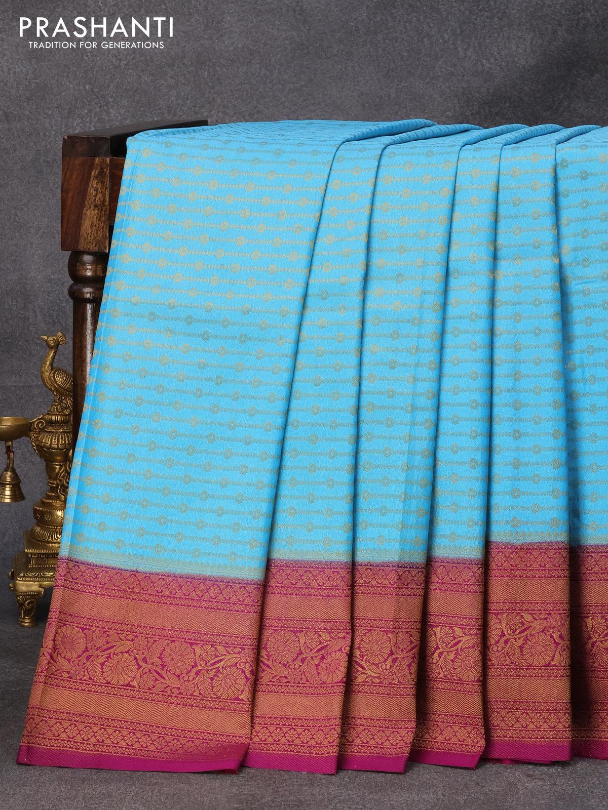 Banarasi semi crepe silk saree light blue and purple with allover zari weaves and zari woven border