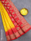 Bandhani saree mango yellow and red with allover bandhani prints and banarasi style border