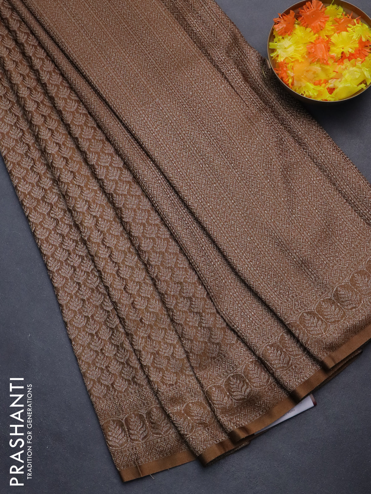 Banarasi semi crepe saree rust shade with allover thread & zari woven brocade weaves and woven border