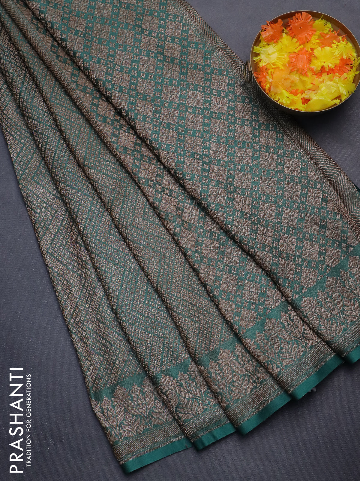 Banarasi semi crepe saree green with allover thread & zari woven brocade weaves and woven border