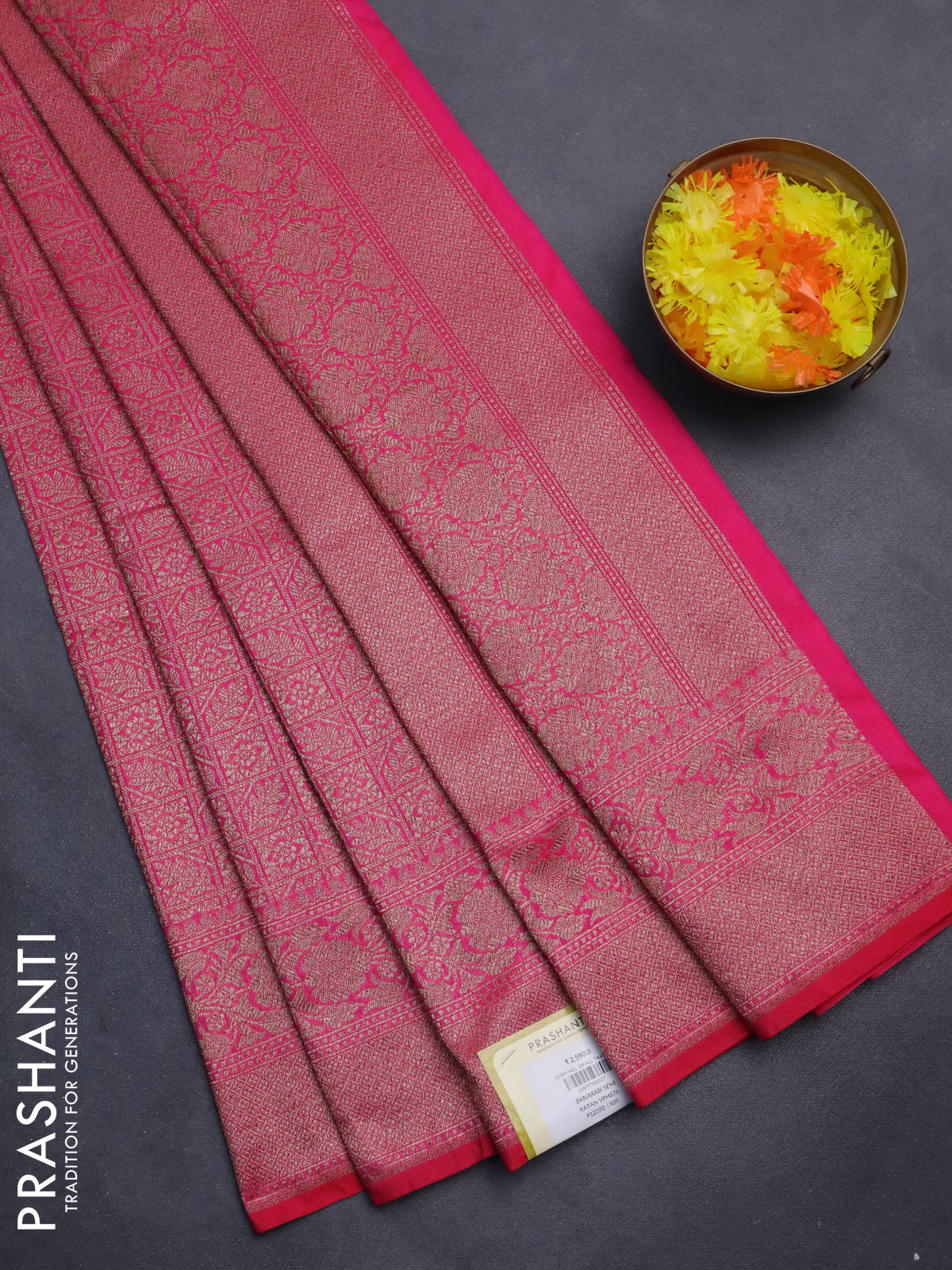 Banarasi semi silk saree pink with allover thread & zari weaves and woven border