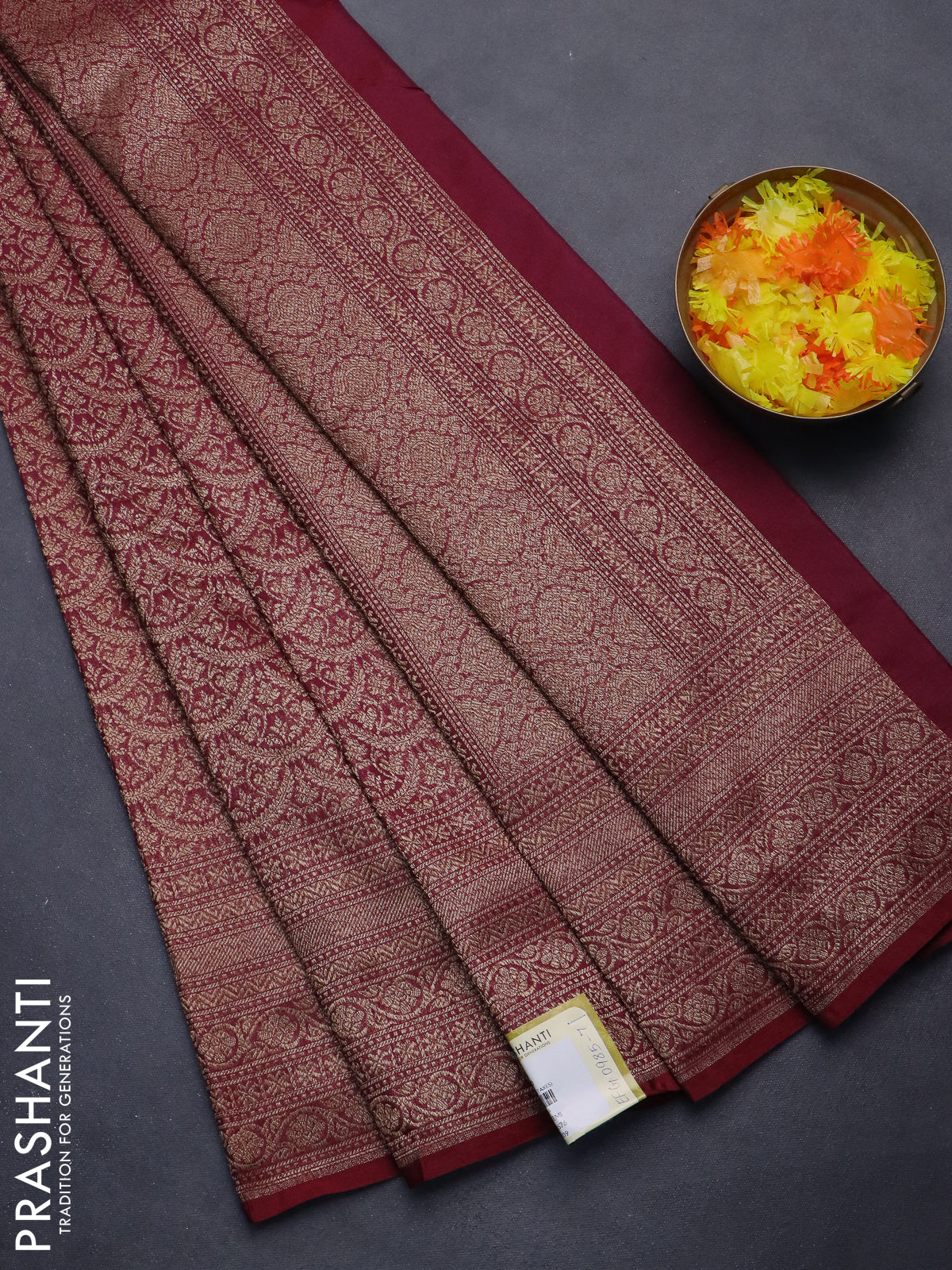 Banarasi semi silk saree maroon with allover thread & zari weaves and woven border
