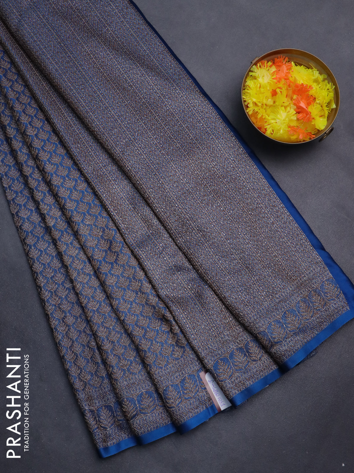 Banarasi semi silk saree peacock blue with allover thread & zari weaves and woven border