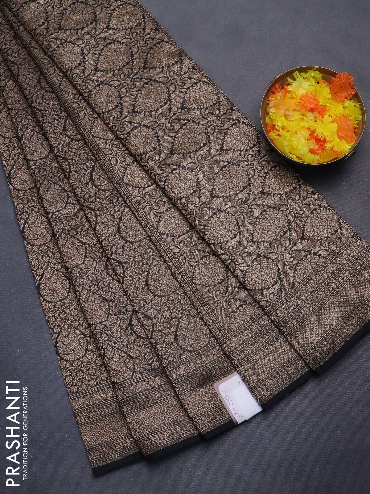 Banarasi semi silk saree black with allover thread & zari weaves and woven border