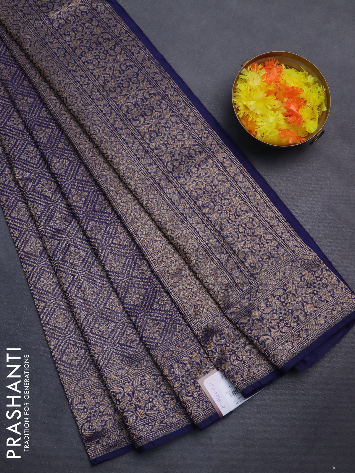 Banarasi semi silk saree blue with allover thread & zari weaves and woven border