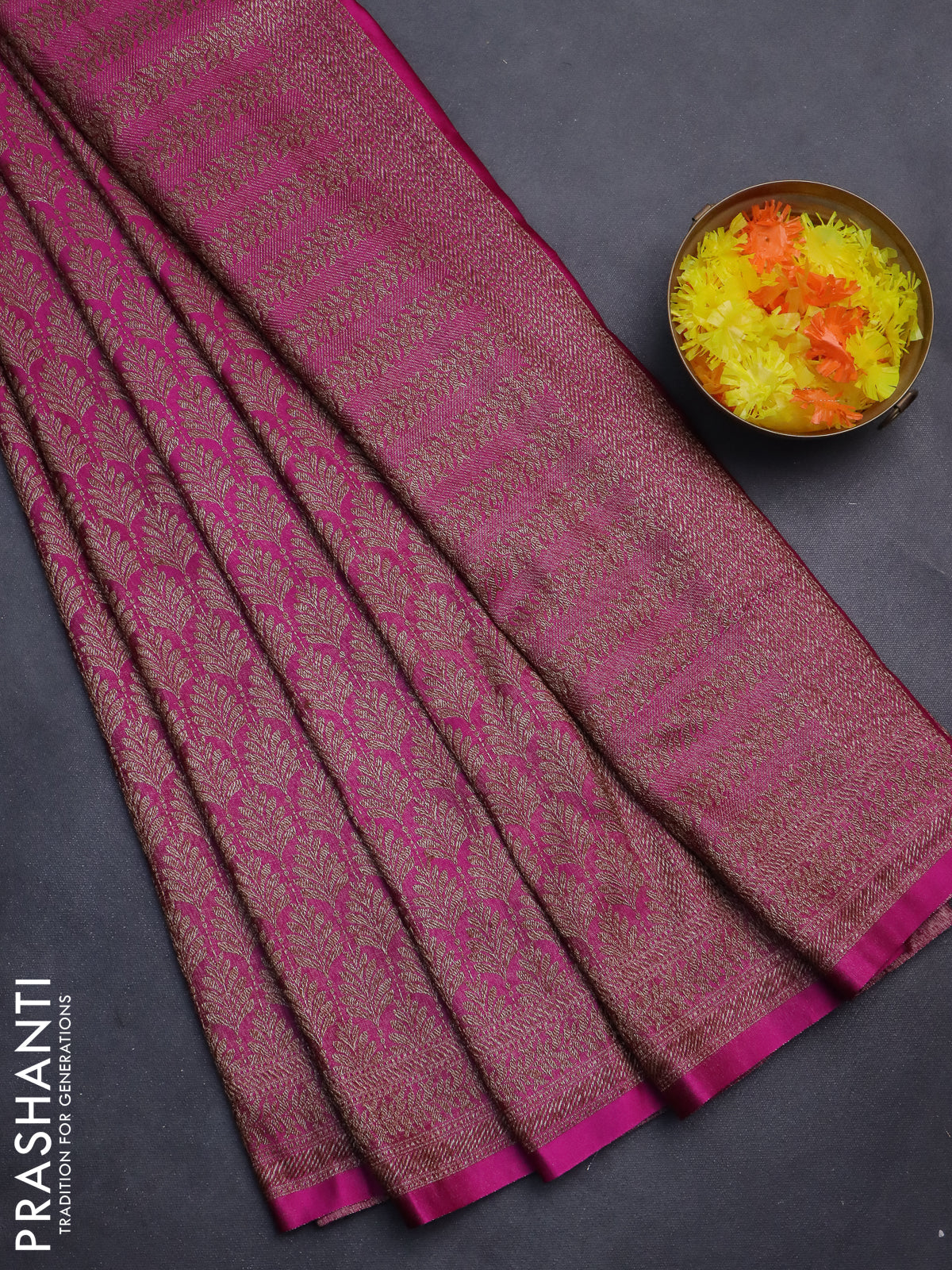 Banarasi semi silk saree magenta pink with allover thread & zari weaves and woven border