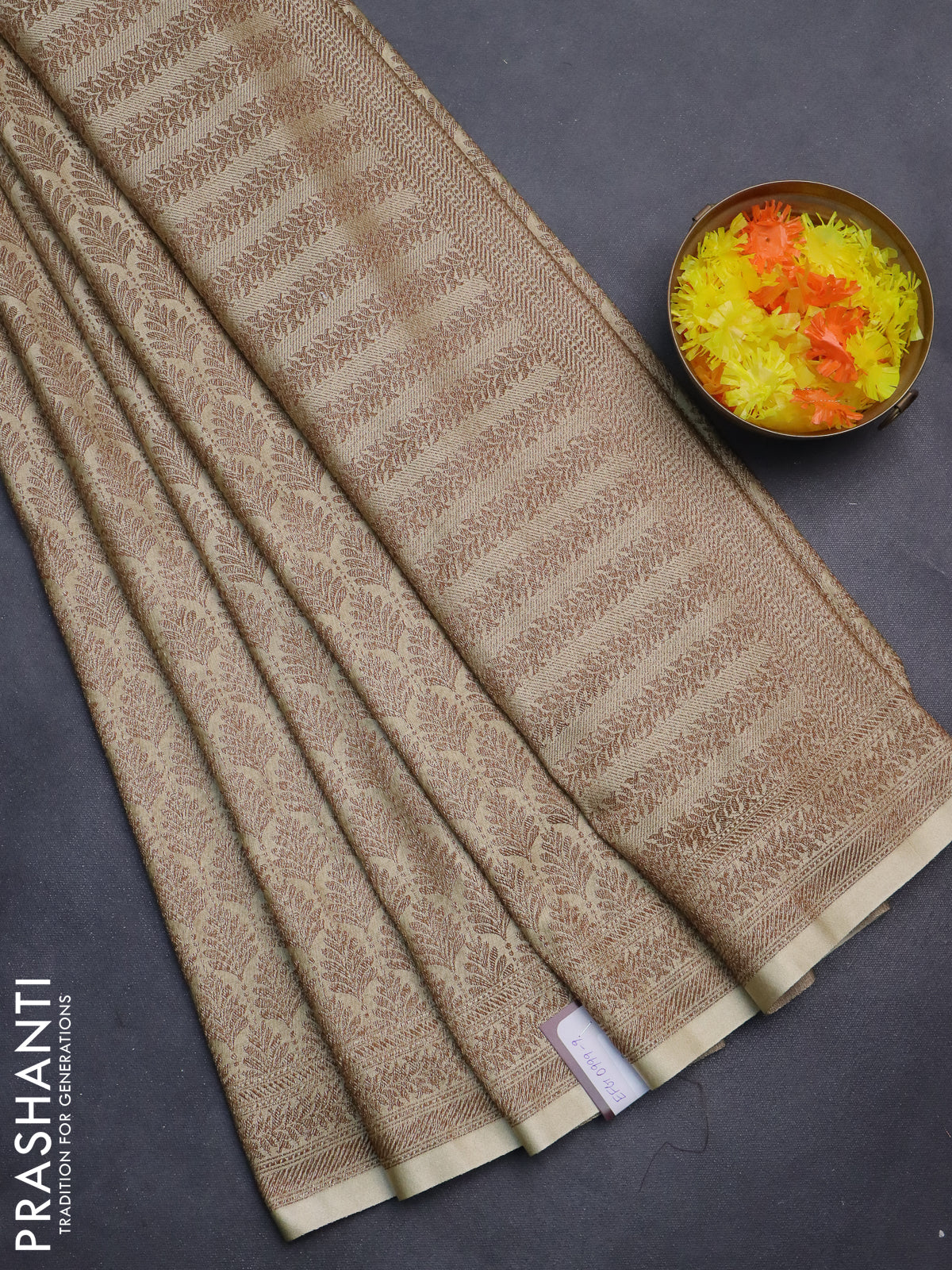 Banarasi semi silk saree cream with allover thread & zari weaves and woven border