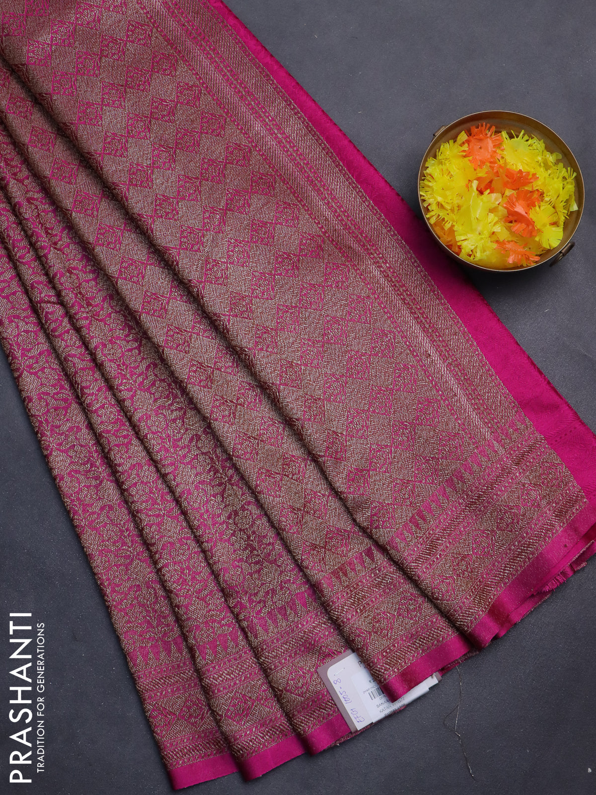 Banarasi semi silk saree pink with allover thread & zari weaves and woven border