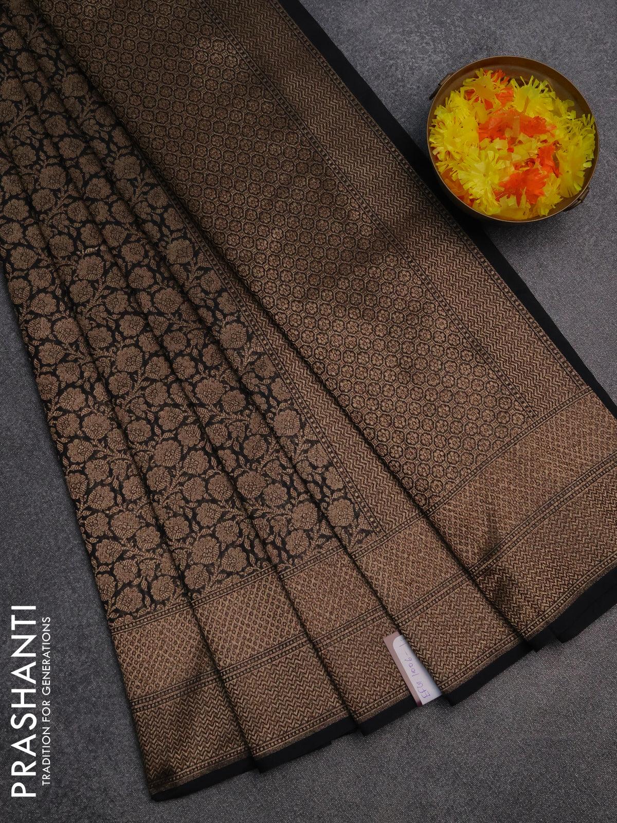 Banarasi semi silk saree black with allover thread & zari weaves and woven border
