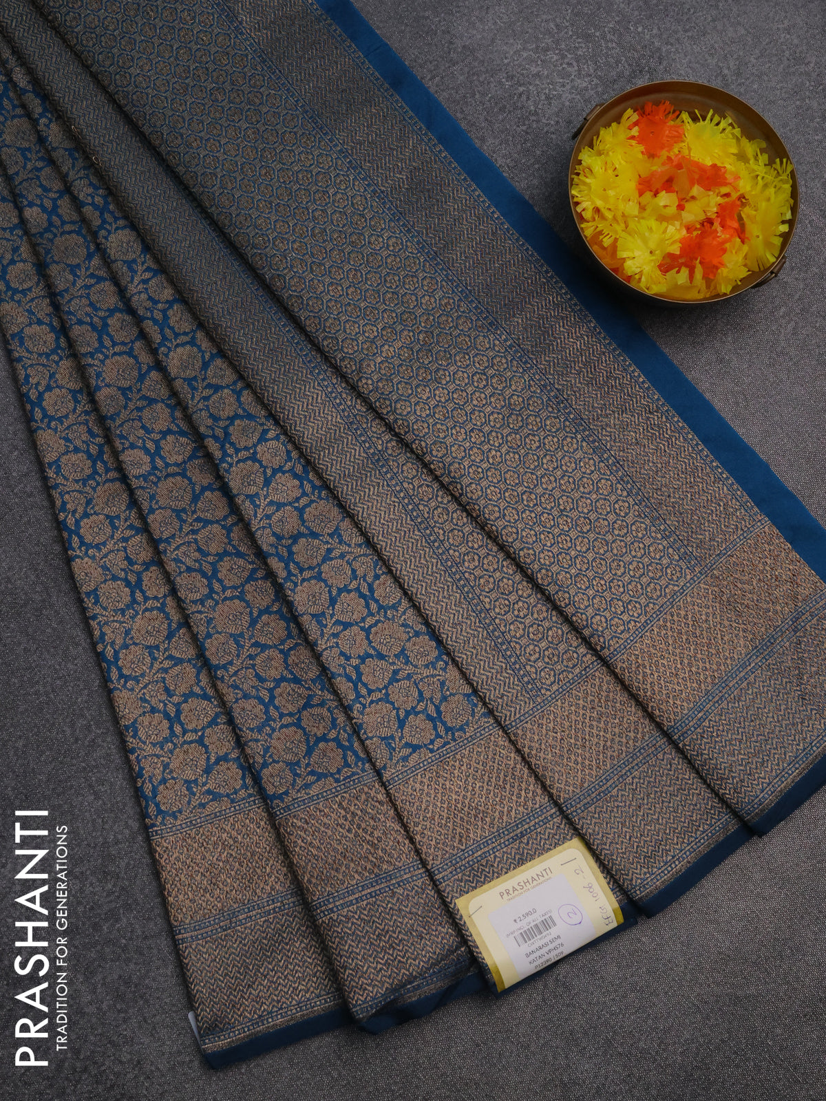 Banarasi semi silk saree cs blue with allover thread & zari weaves and woven border