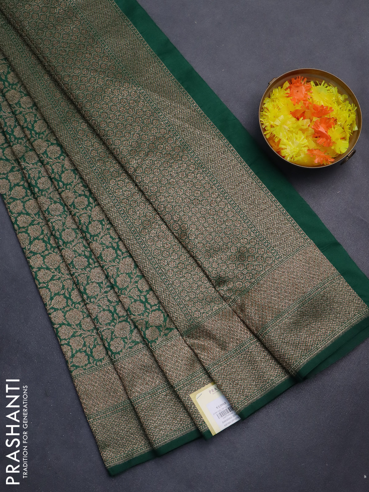 Banarasi semi silk saree green with allover thread & zari weaves and woven border