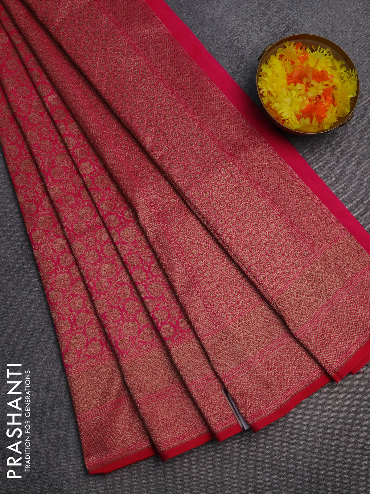 Banarasi semi silk saree pink with allover thread & zari weaves and woven border