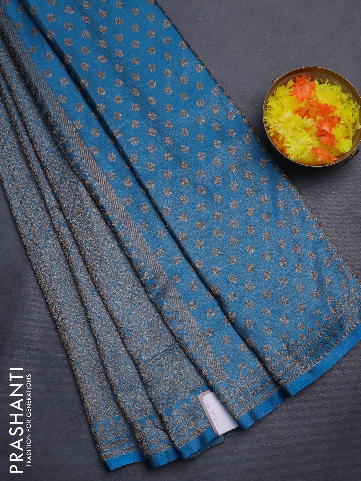 Banarasi semi silk saree cs blue with allover thread & zari weaves and woven border