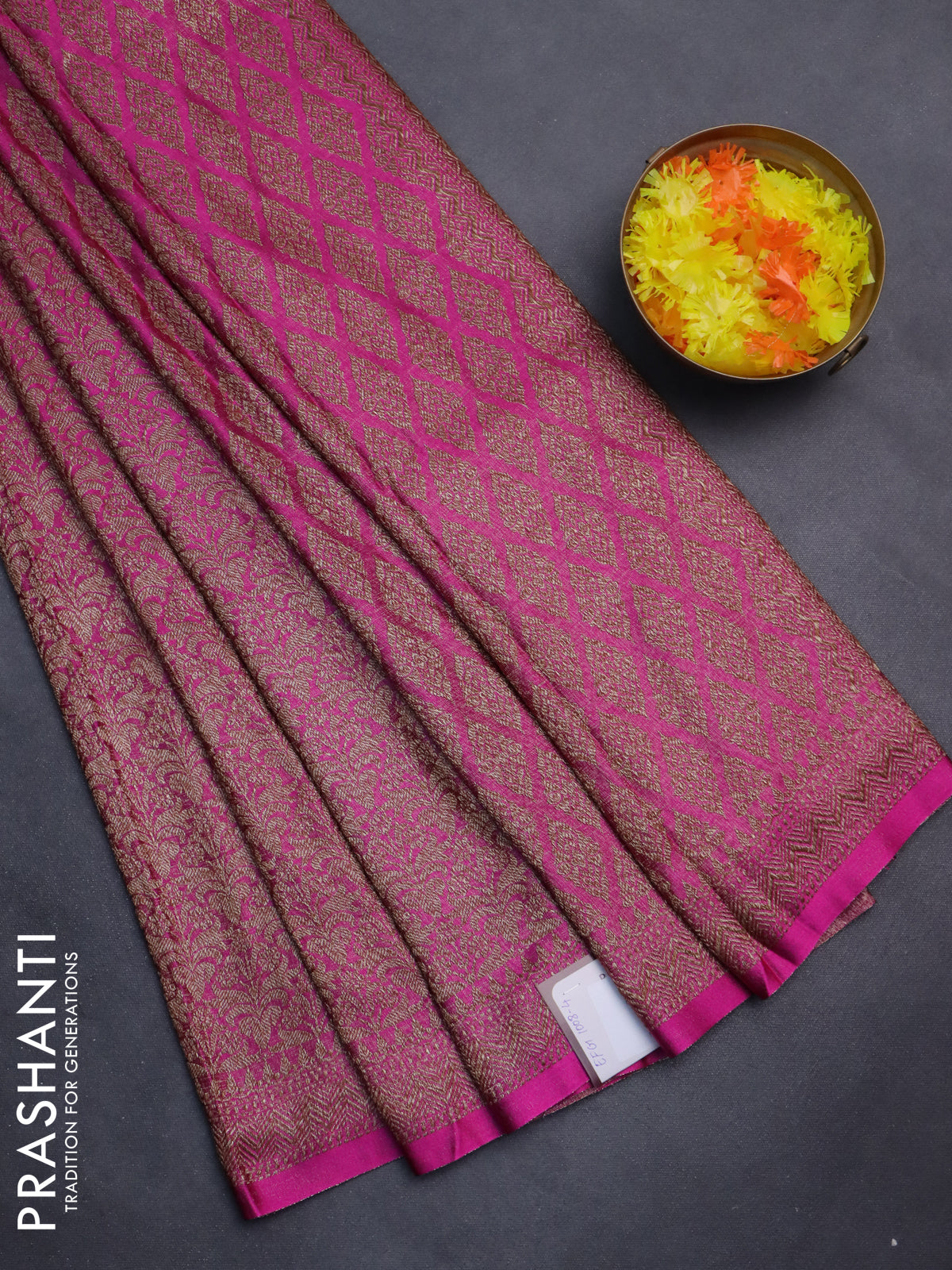 Banarasi semi silk saree pink with allover thread & zari weaves and woven border