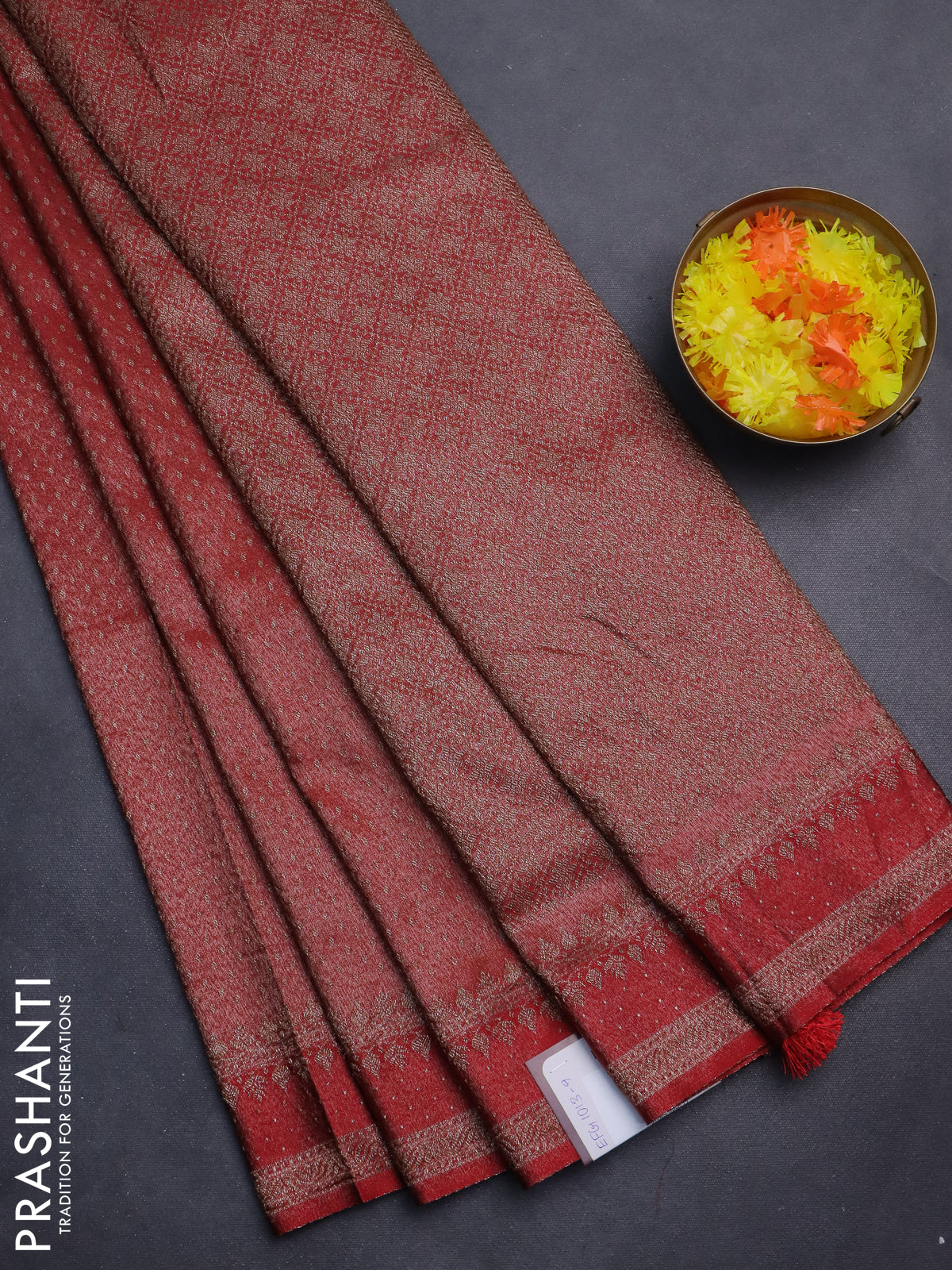 Banarasi semi silk saree maroon with allover thread & zari woven butta weaves and woven border