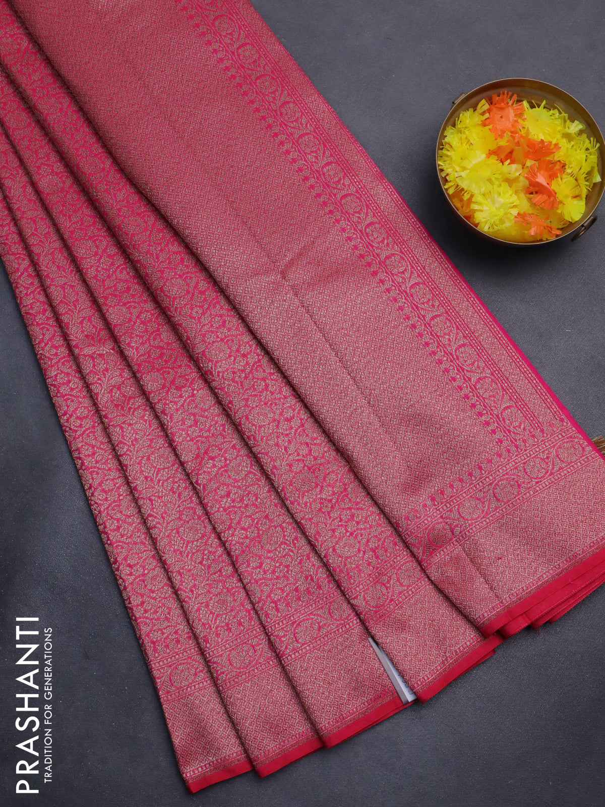 Banarasi semi silk saree pink with allover thread & zari weaves and woven border