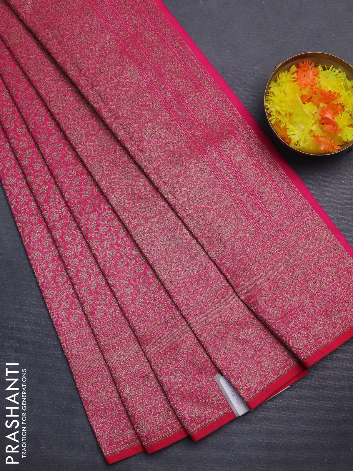 Banarasi semi silk saree pink with allover thread & zari weaves and woven border
