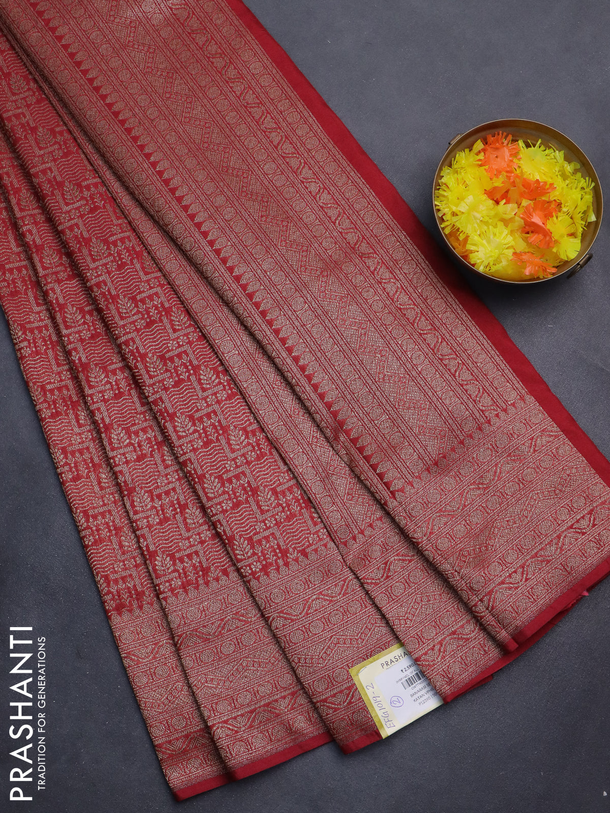 Banarasi semi silk saree maroon with allover thread & zari weaves and woven border