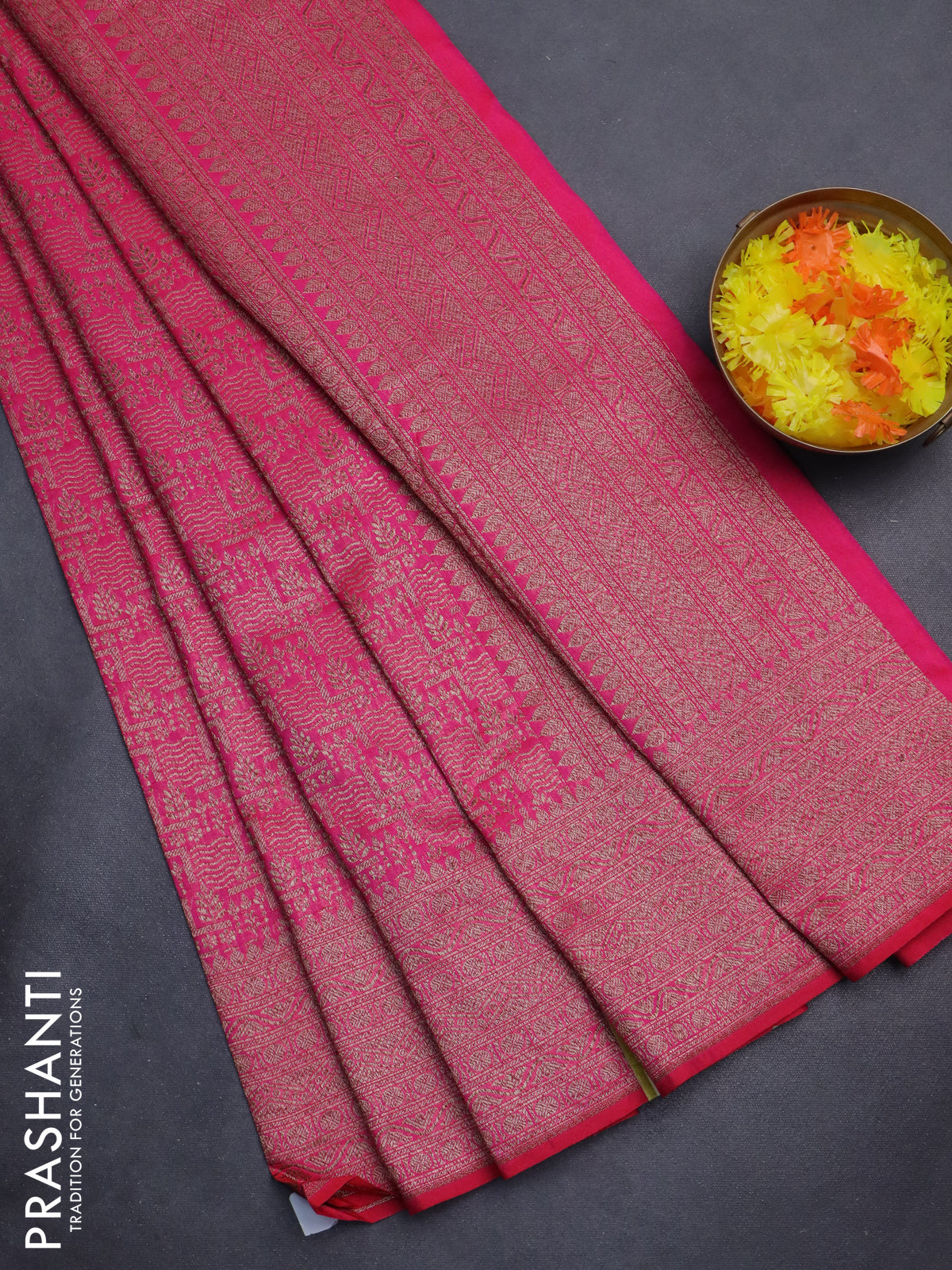 Banarasi semi silk saree pink with allover thread & zari weaves and woven border