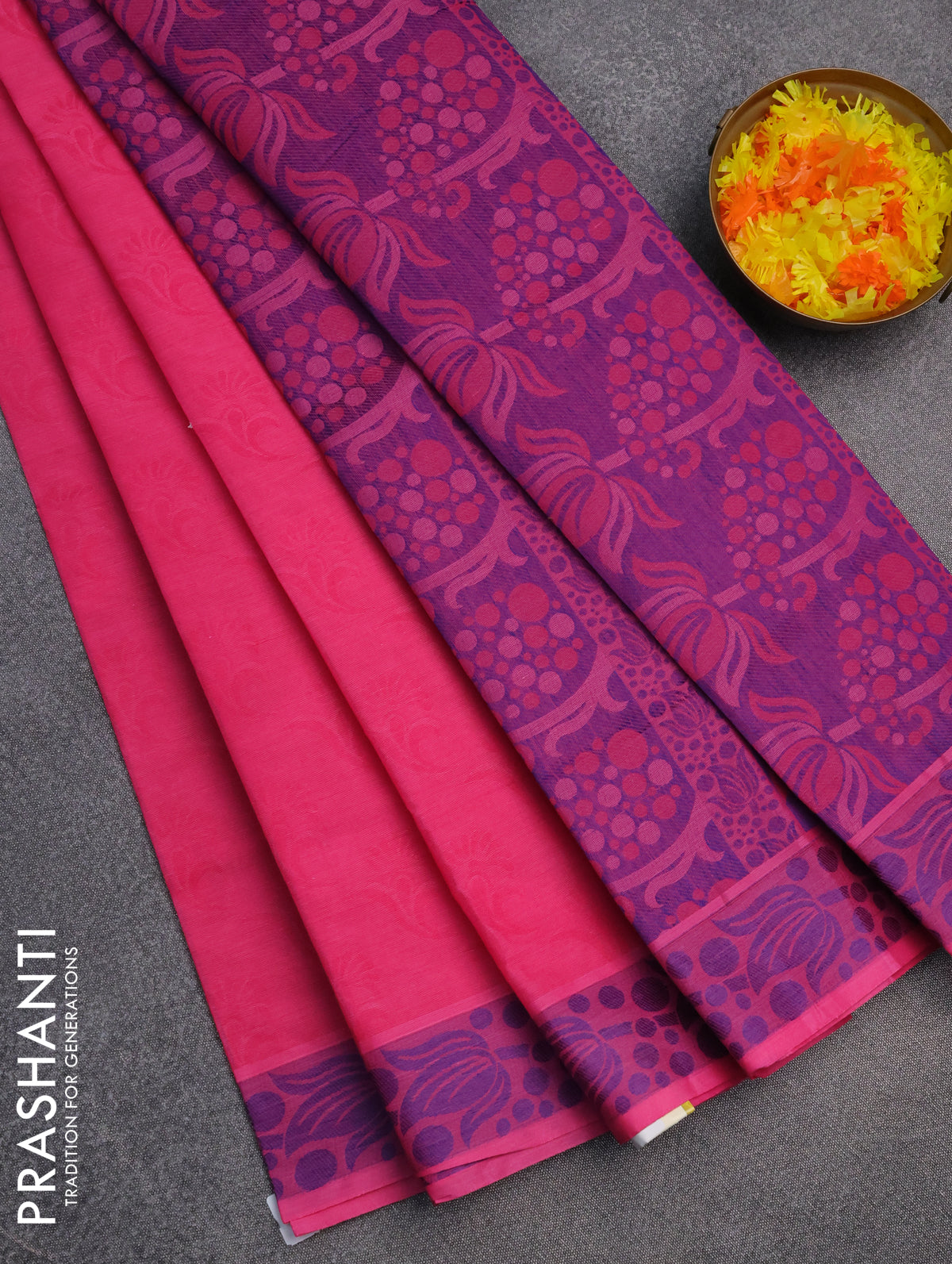 Coimbatore cotton saree pink and blue with allover self emboss and thread woven border