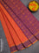 Coimbatore cotton saree dual shade of pinkish orange and blue with allover self emboss and thread woven border