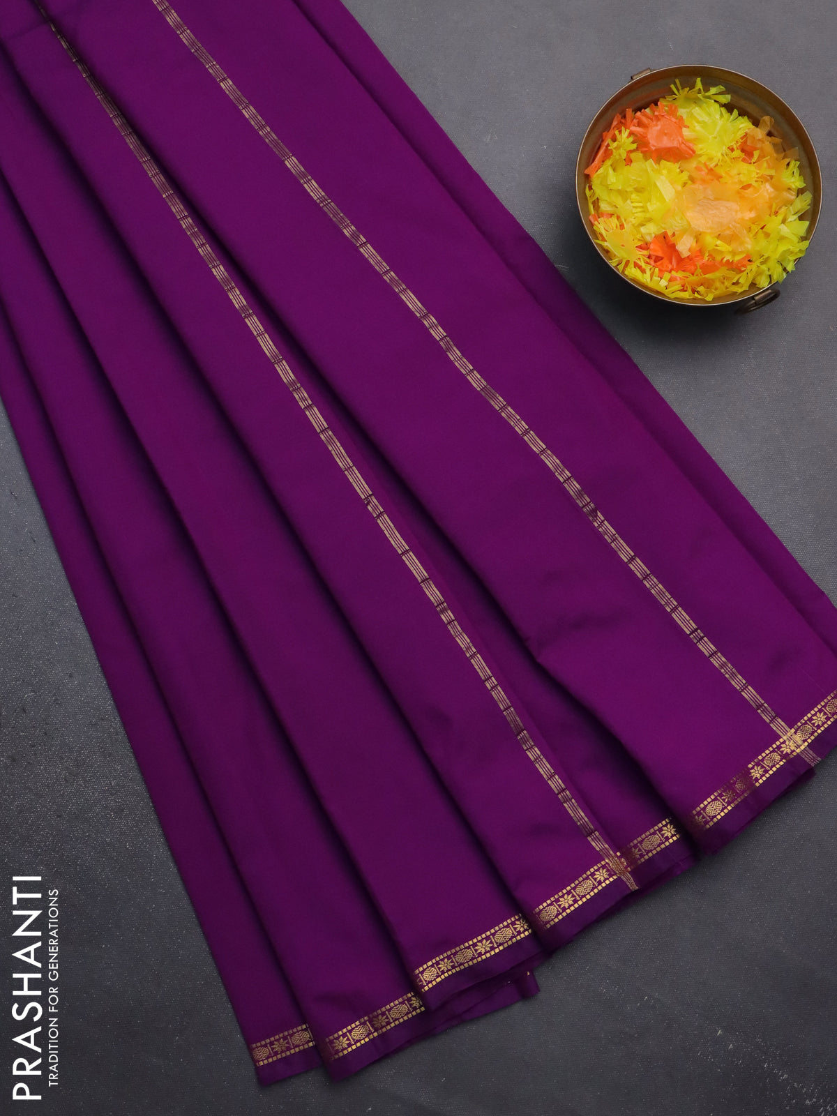 Arani semi silk saree purple with plain body and small zari woven border