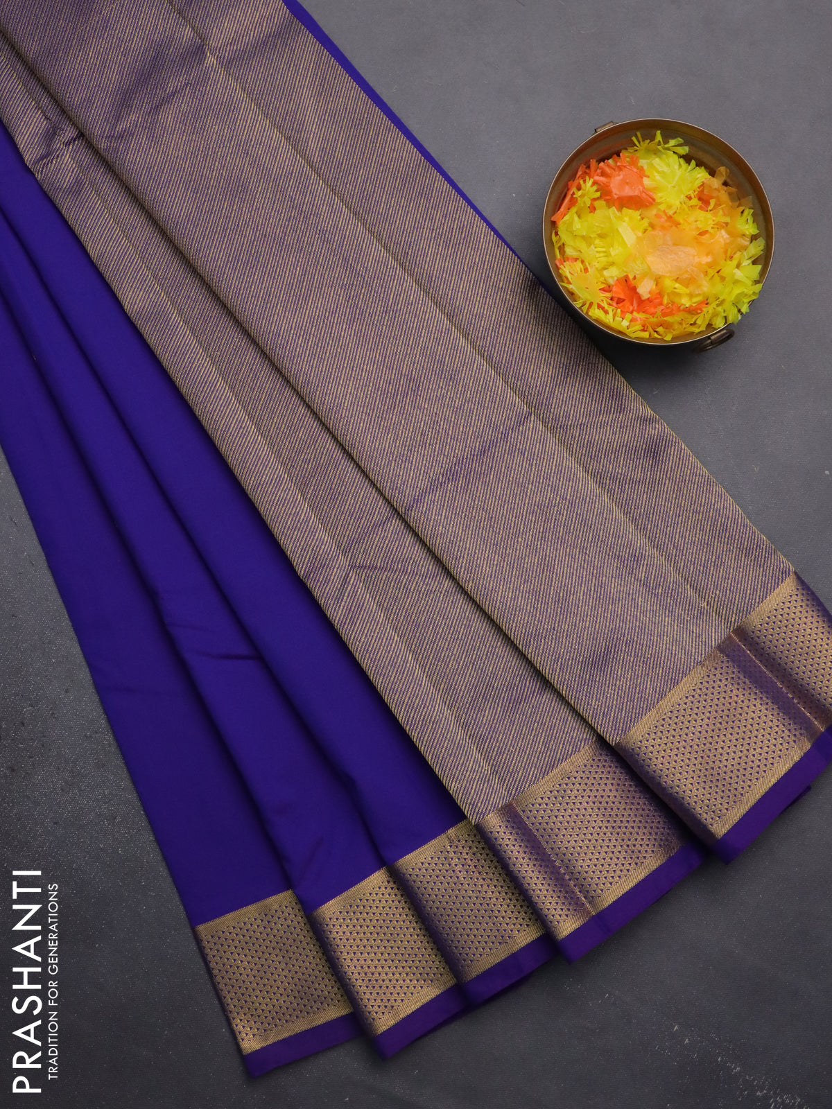 Arani semi silk saree blue with zari woven buttas and zari woven border