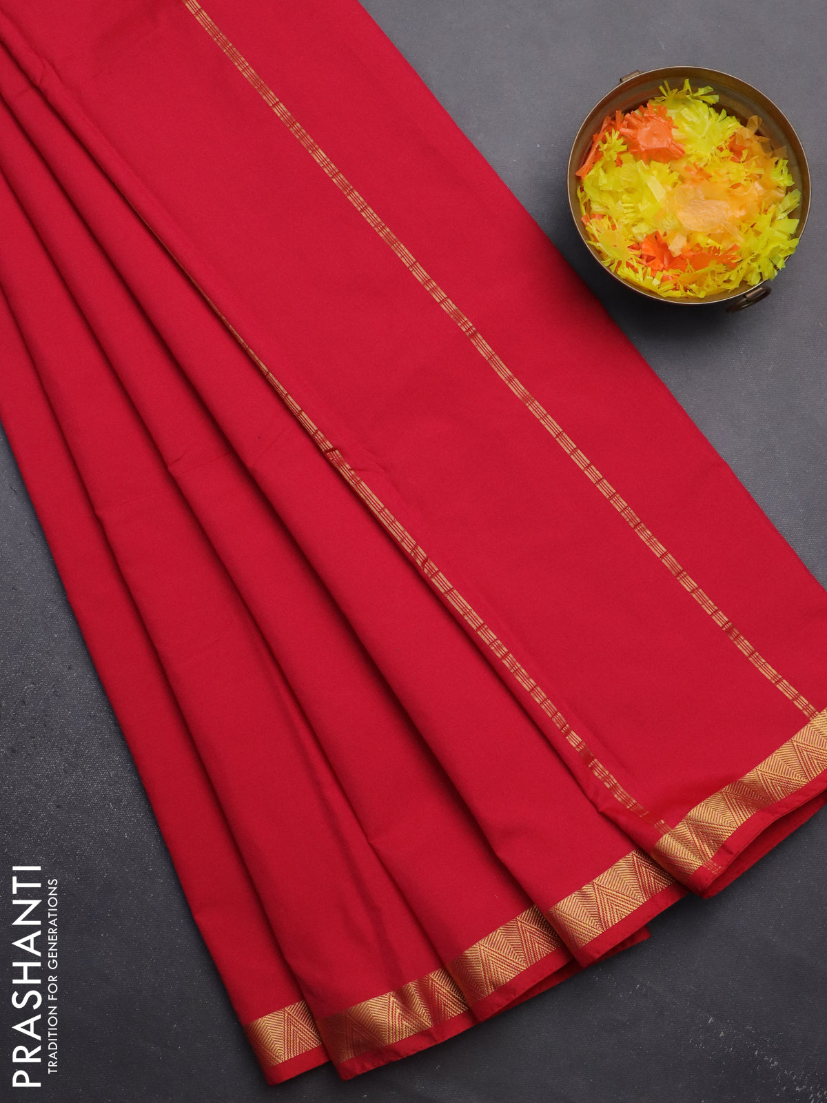 Arani semi silk saree dark pink with plain body and zari woven border