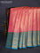 Bangalori tissue silk saree peach pink and teal green with allover zari woven brocade weaves and long zari woven border