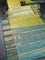 Bangalori tissue silk saree lime yellow and peacock blue with allover zari woven brocade weaves and long zari woven border