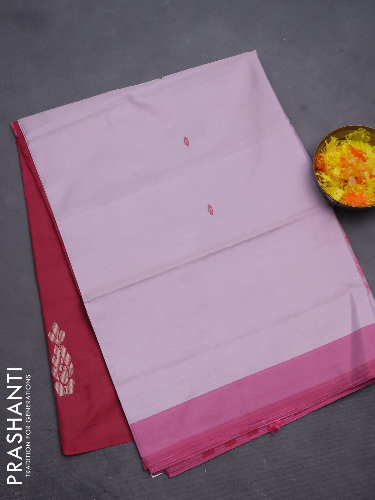 Banana pith saree pastel lavender and dark pink with thread woven buttas and contrast border