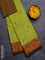 Chettinad cotton saree lime green and brown with plain body and leaf design border