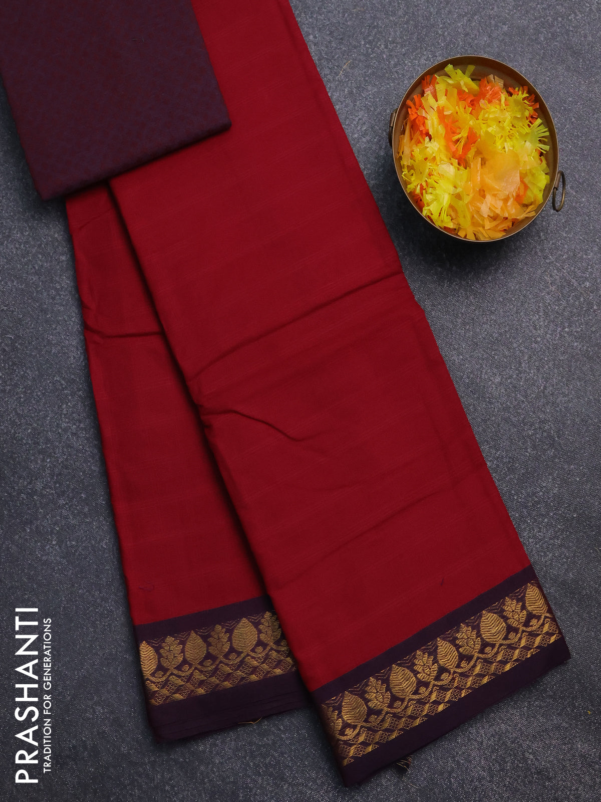 Chettinad cotton saree maroon and deep jamun with allover checked pattern and zari woven border
