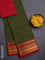 Chettinad cotton saree green and maroon with allover checked pattern and temple disign zari woven border
