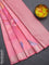 Bangalori semi silk saree peach pink with allover ikat weaves and zari woven border