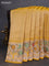 Banarasi semi raw silk saree yellow with allover zari woven brocade weaves and floral design paithani border