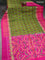 Ikat soft silk saree sap green and pink with allover ikat weaves and long zari woven ikat style border