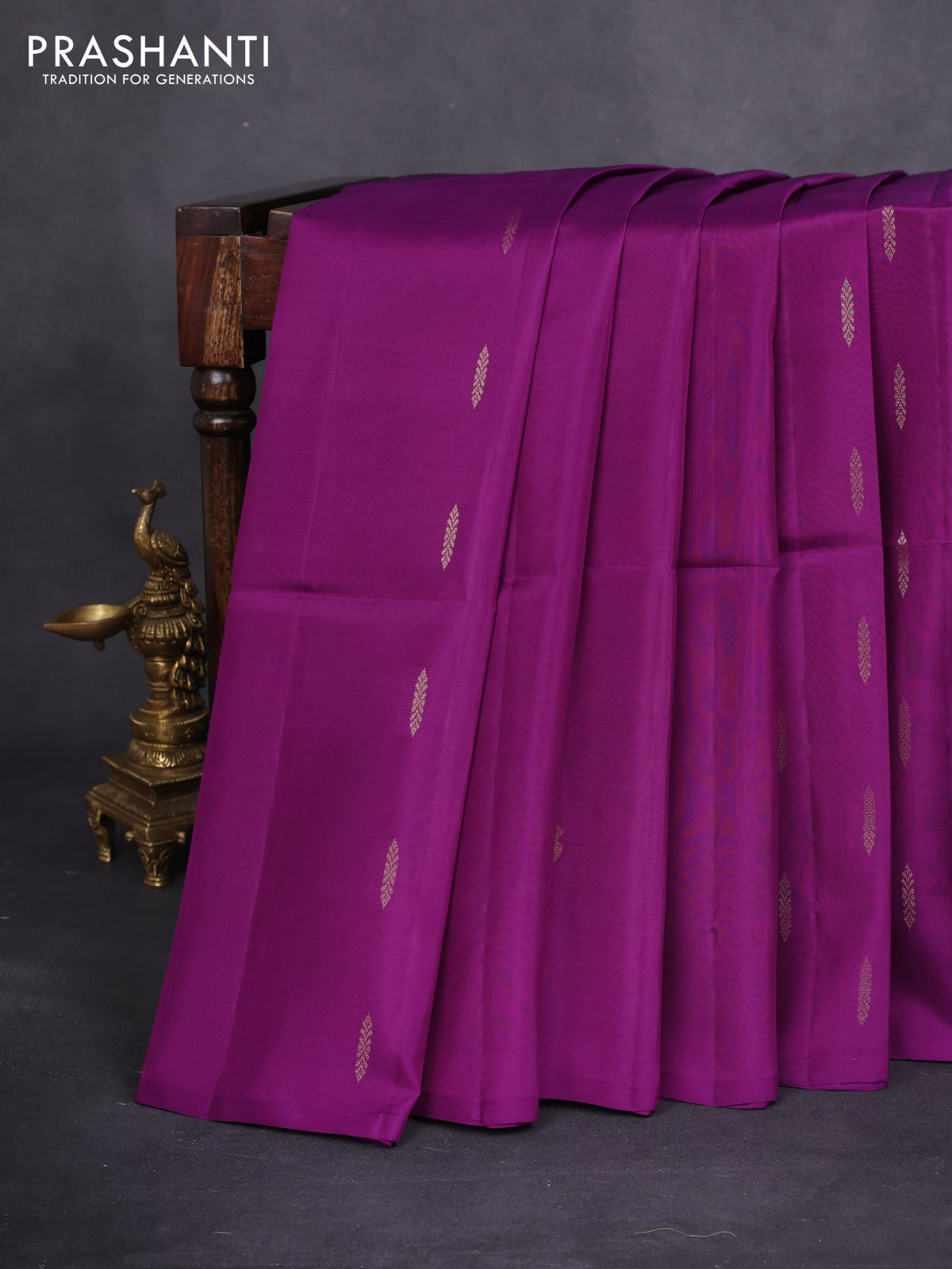 Kanchipuram soft silk saree purple with allover zari woven buttas and zari woven floral butta border