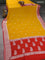 Banarasi chiffon silk saree mustard yellow and red with silver zari woven buttas and floral silver zari woven border