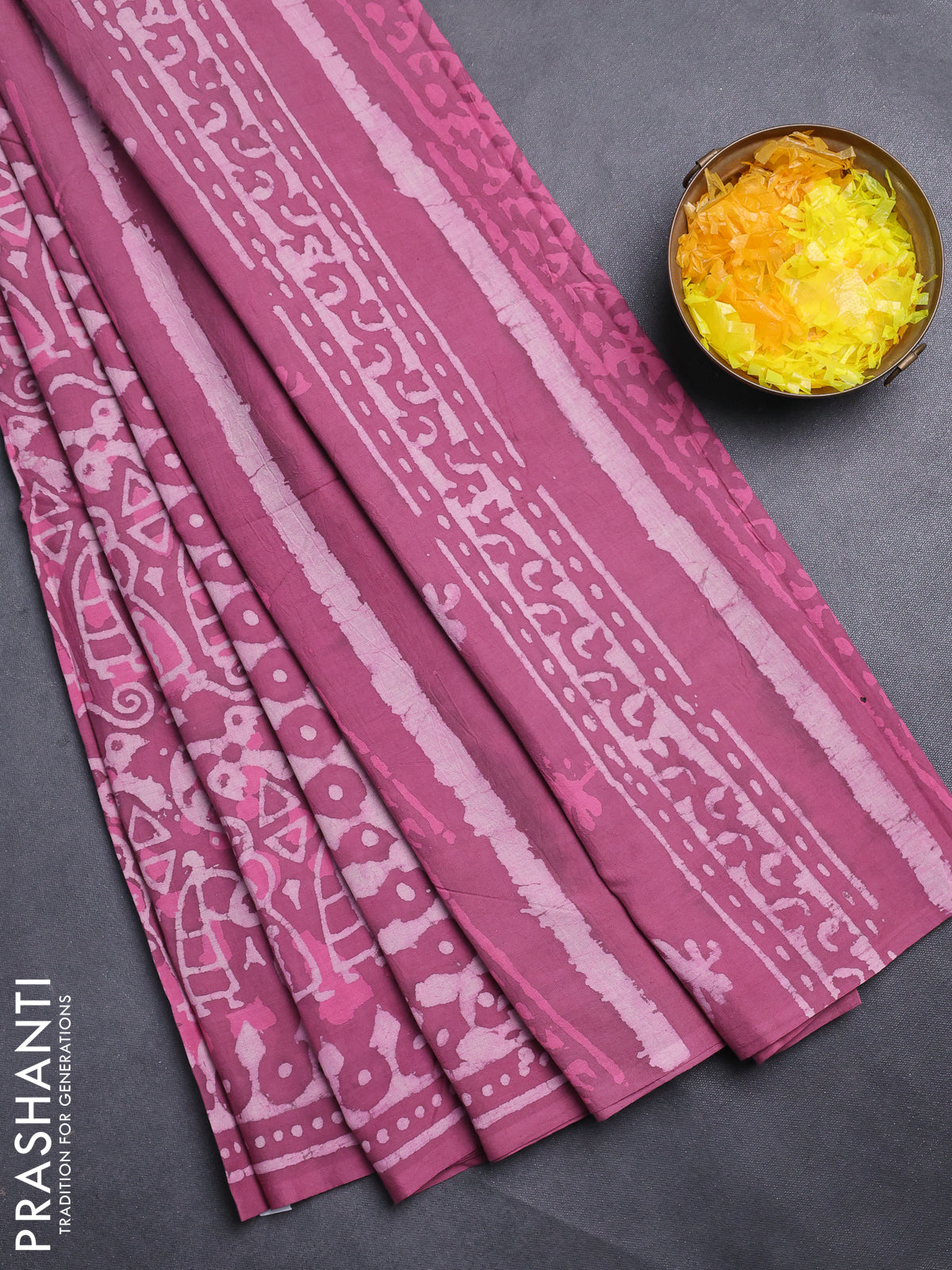 Jaipur cotton saree mauve pink with allover prints and printed border
