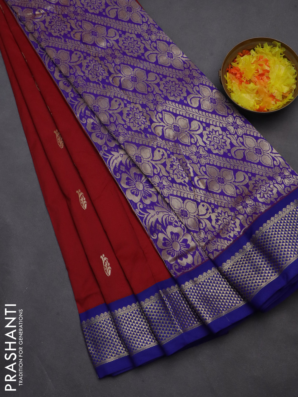 10 yards salem silk saree maroon and blue with zari woven buttas and zari woven border
