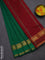 10 yards Poly cotton saree green and maroon with plain body and rettapet zari woven border